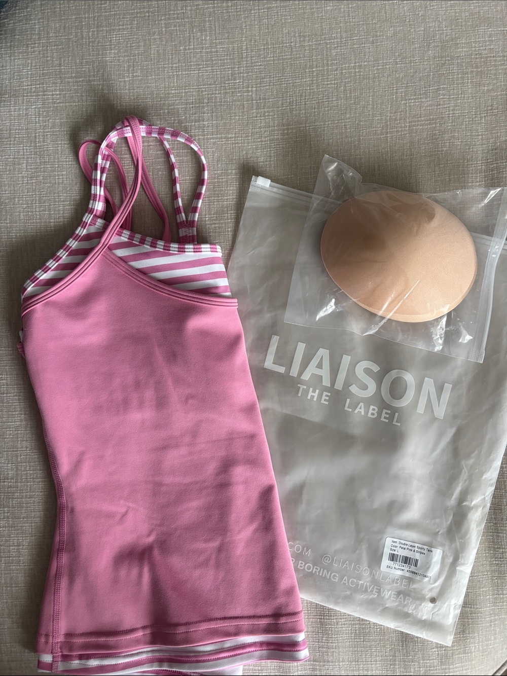 Liaison double layer sporty tank petal pink & stripes
